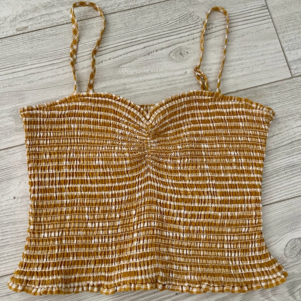 BB Dakota Hello Sunshine Smocked Stretch Crop Top Cami Adjustable Straps Size S